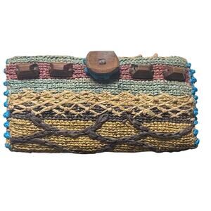 Jamin Puech Clutch Bag Mini Bag Beaded Raffia Weaving Interior Zip Closure Boho